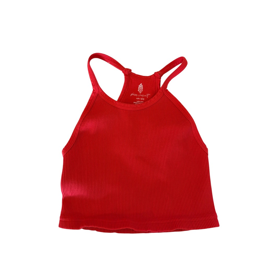 Free People Movement Happiness Runs Crop Tank Red Ribbed Racerback XS/S OB751733